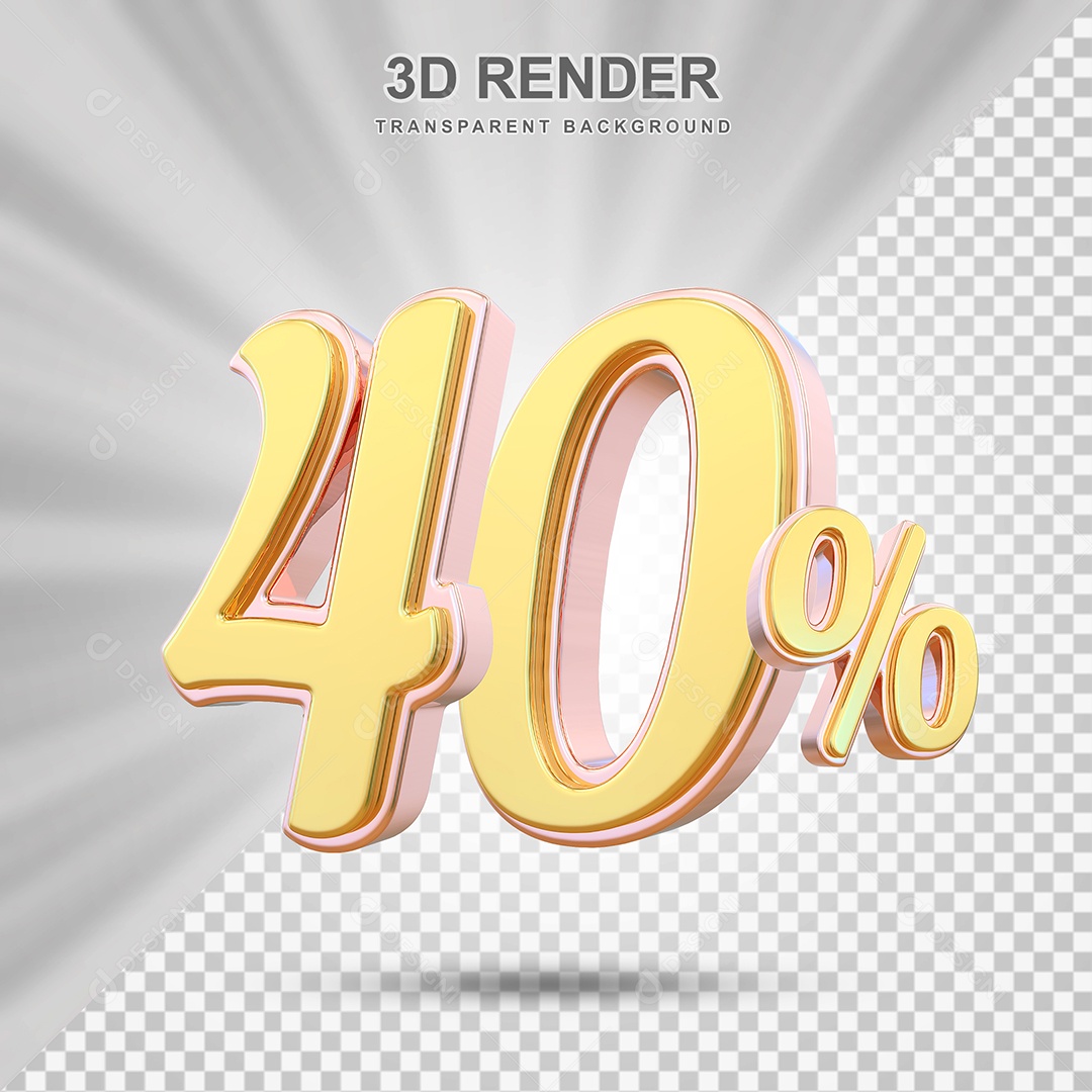 Elemento 3D 40% Amarelo para Composição PSD Editável