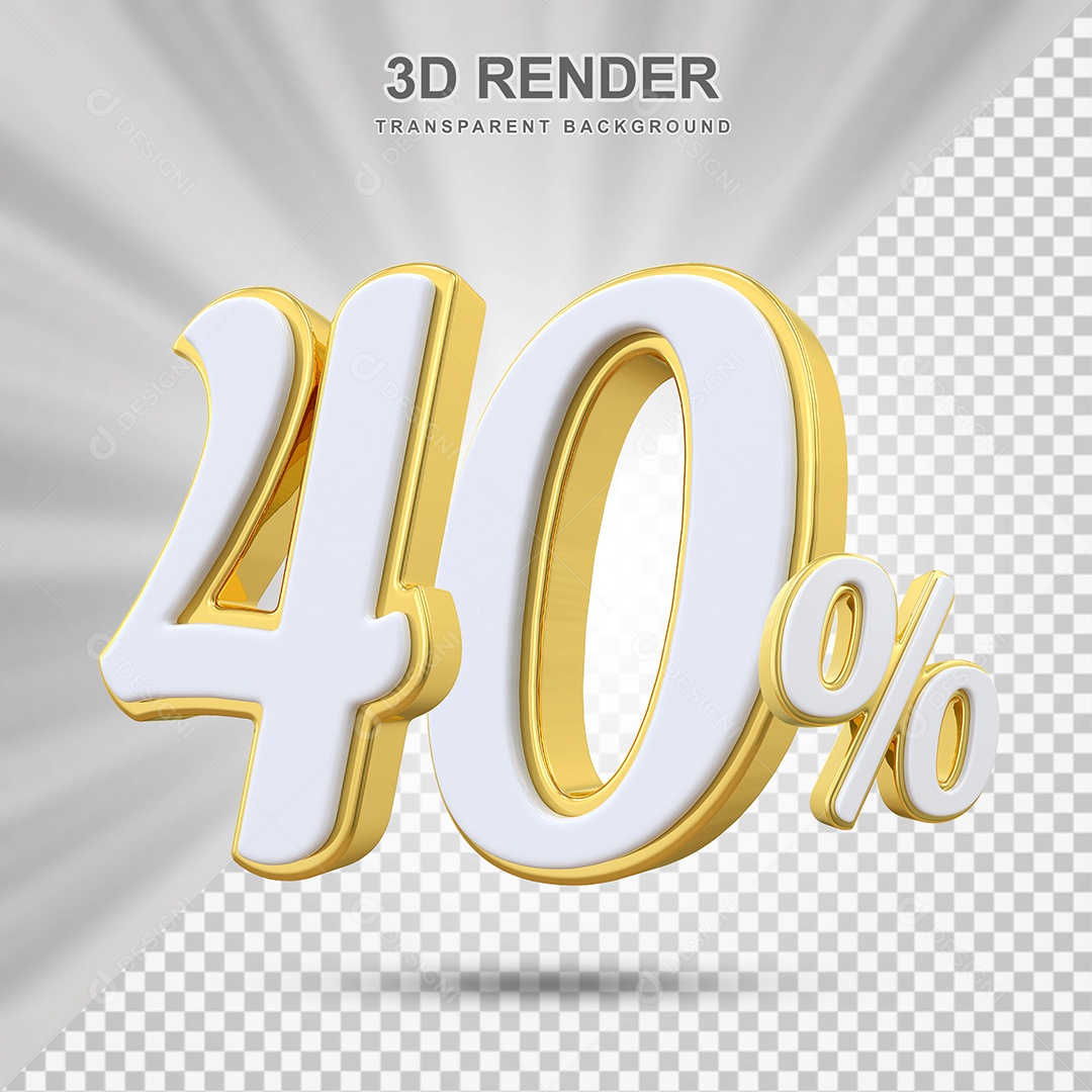 Elemento 3D 40% Branco e Amarelo para Composição PSD Editável