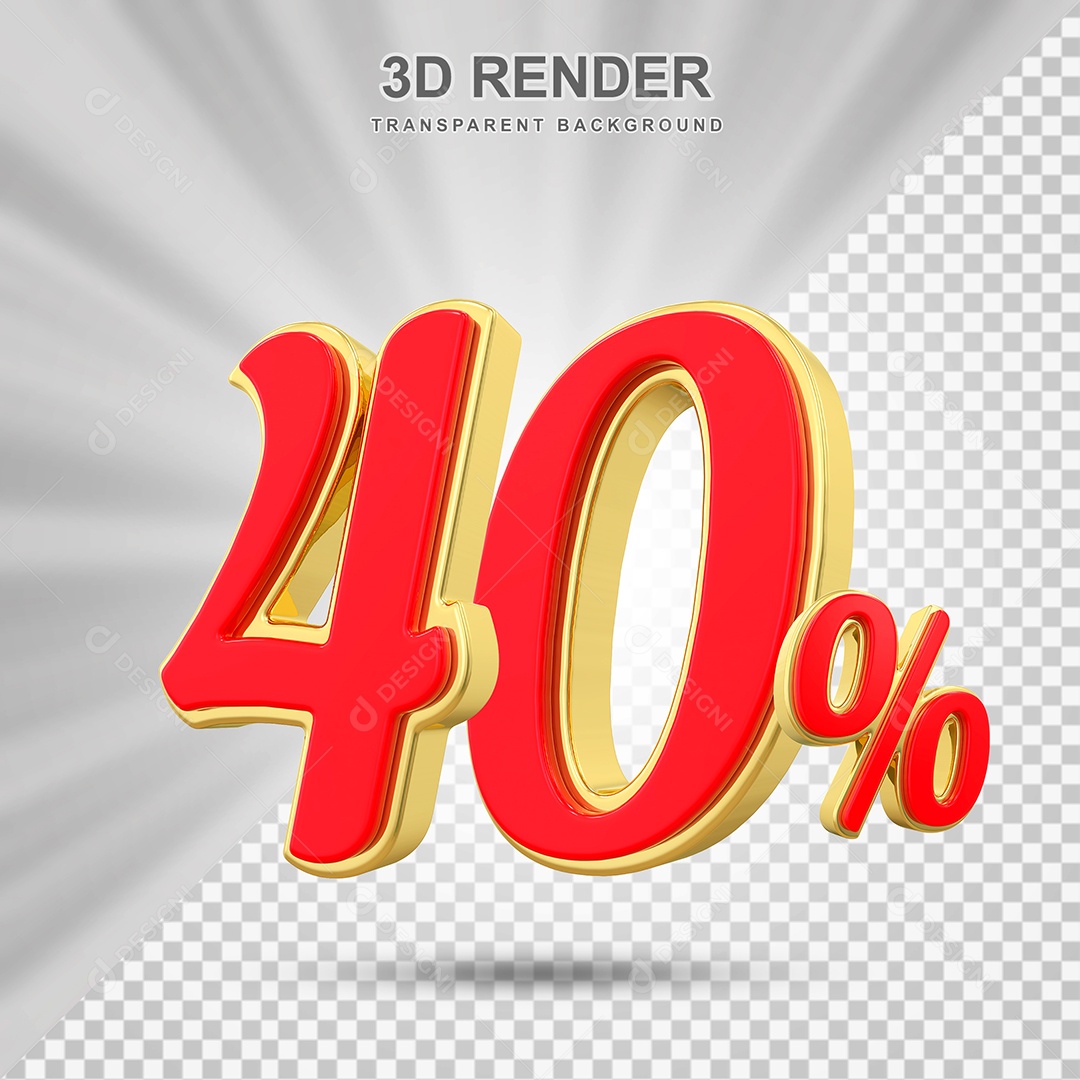 Elemento 3D 40% Vermelho com Amarelo para Composição PSD Editável