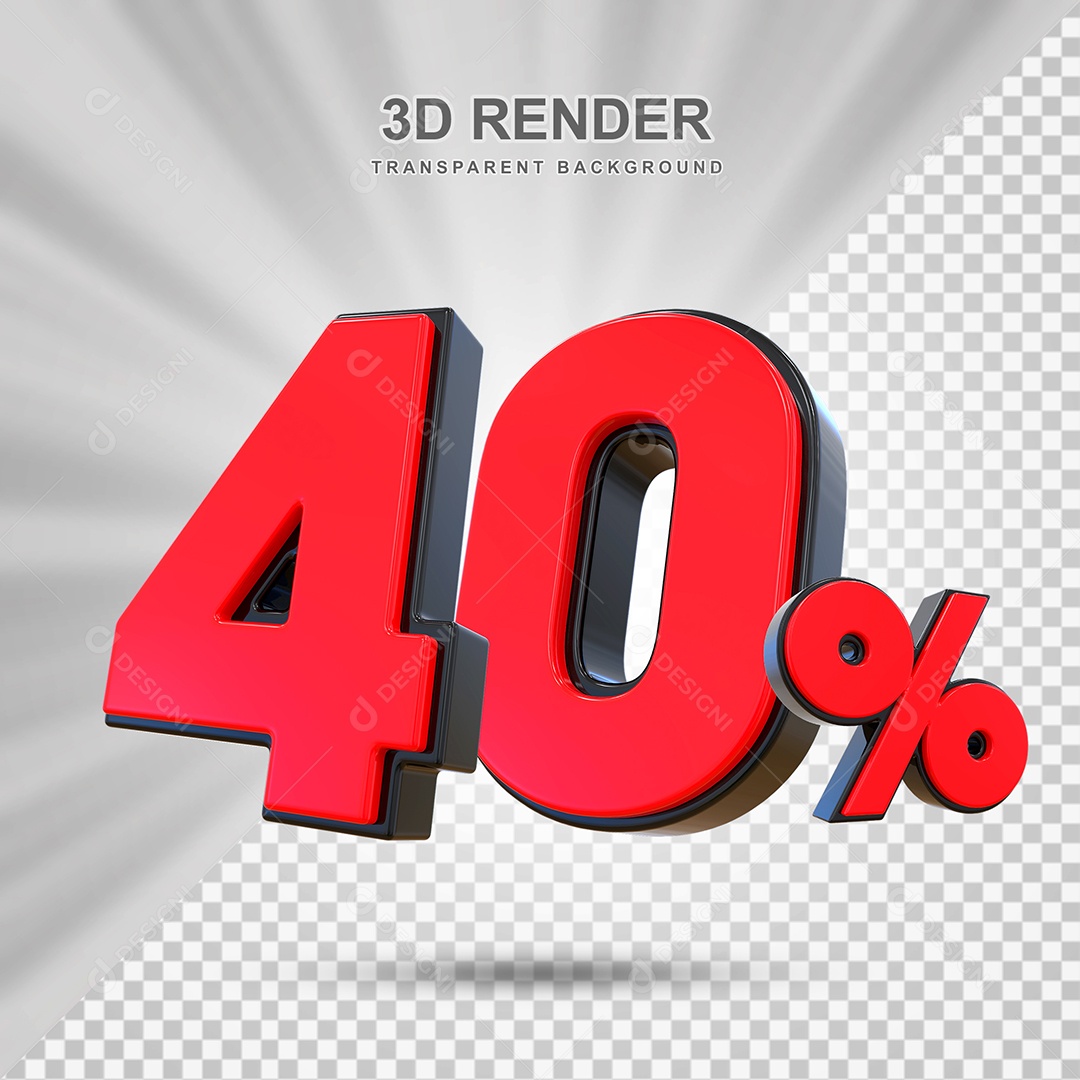Elemento 3D 40% Vermelho para Composição PSD Editável