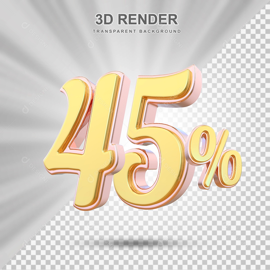 Elemento 3D 45% Amarelo para Composição PSD Editável