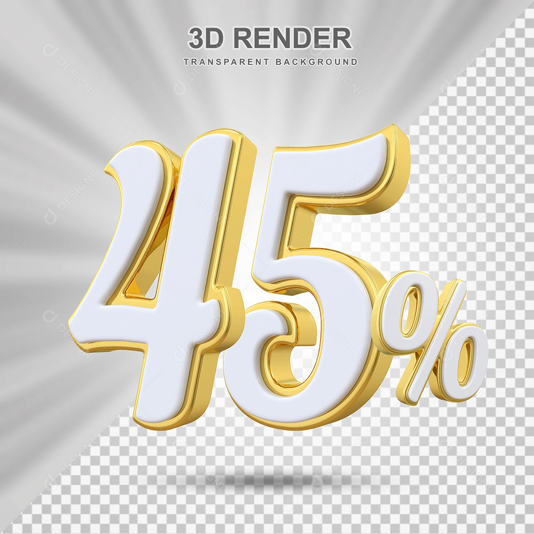 Elemento 3D 45% Branco e Amarelo para Composição PSD Editável