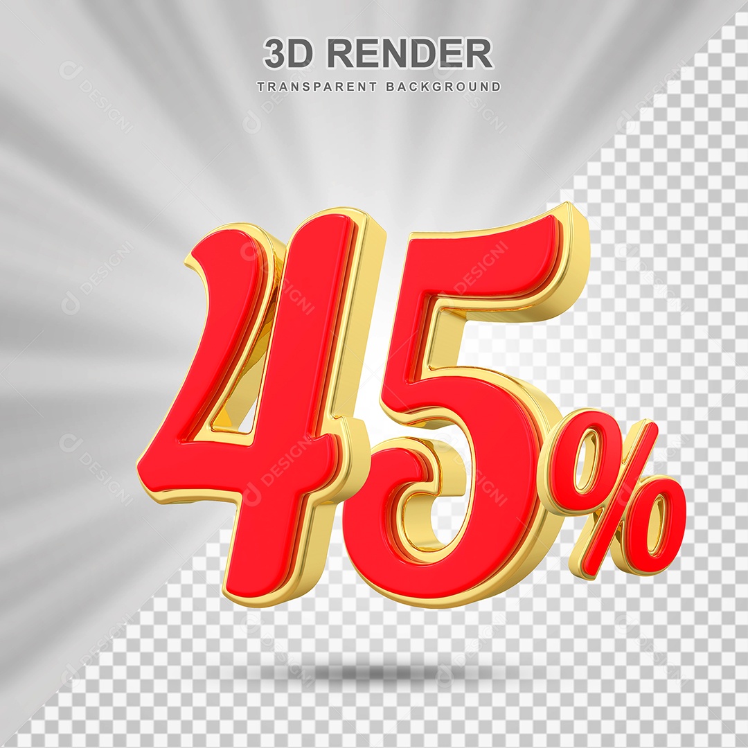 Elemento 3D 45% Vermelho com Amarelo para Composição PSD Editável