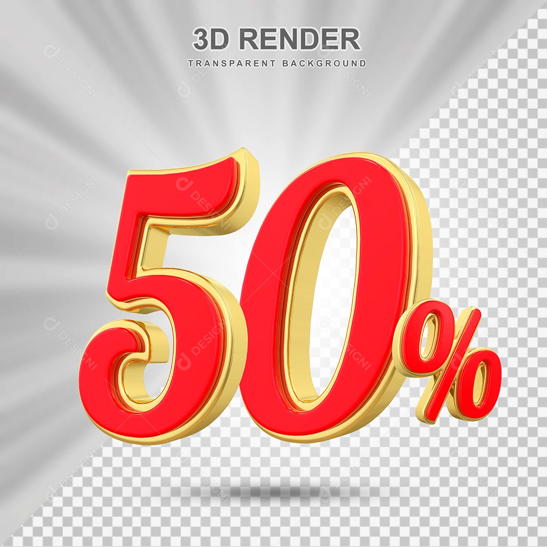 Elemento 3D 50% Vermelho com Amarelo para Composição PSD Editável