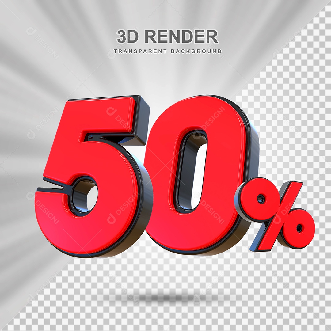 Elemento 3D 50% Vermelho para Composição PSD Editável
