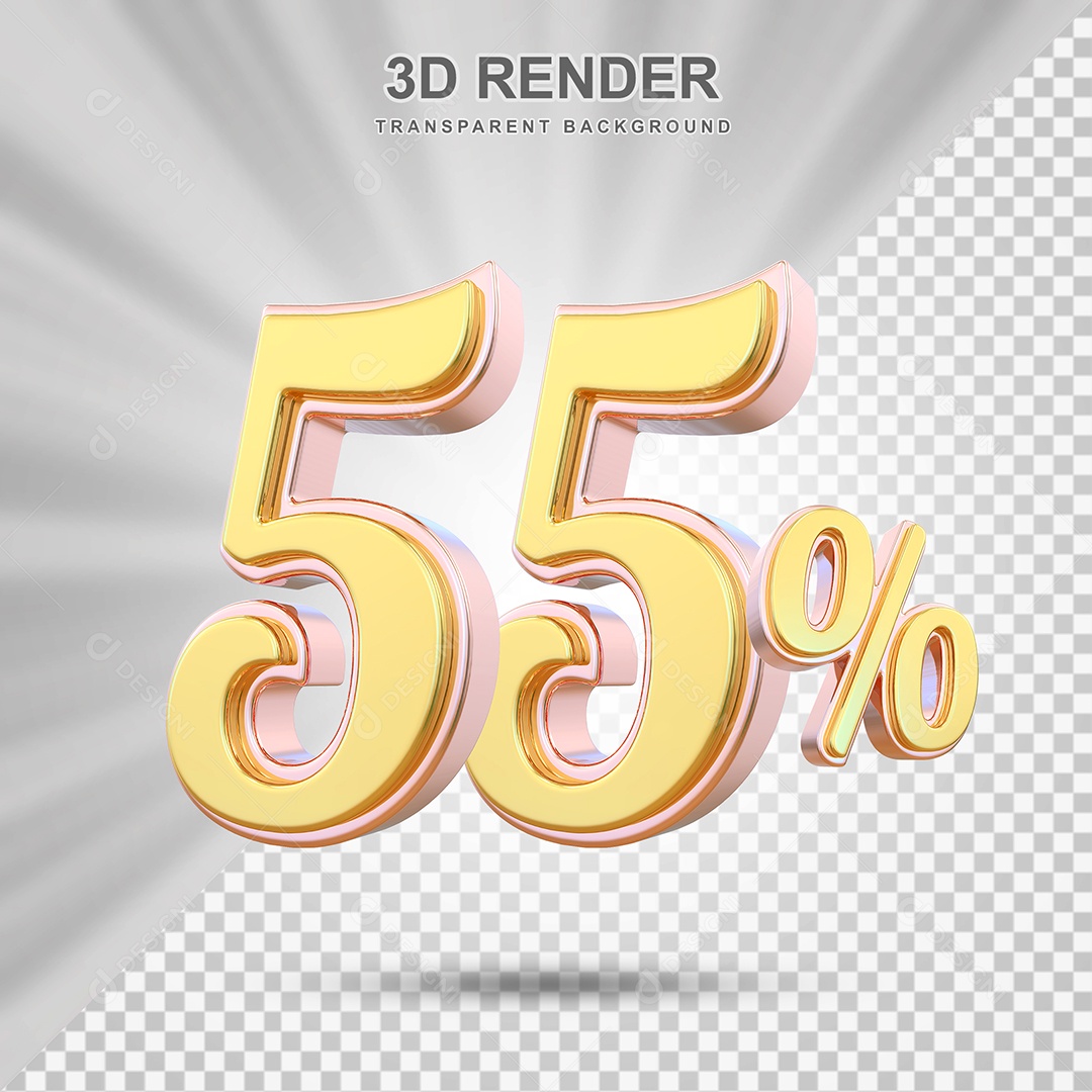 Elemento 3D 55% Amarelo para Composição PSD Editável
