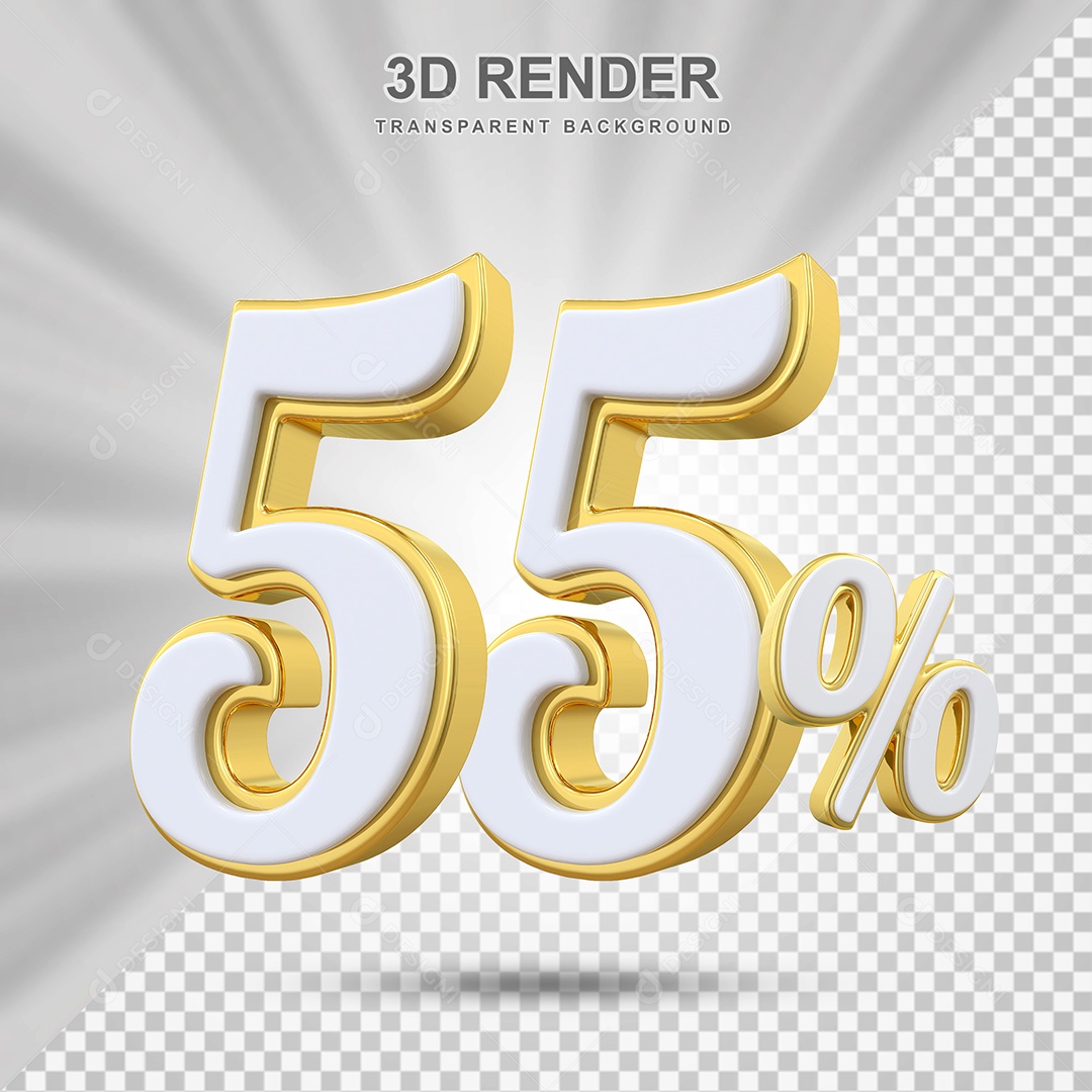 Elemento 3D 55% Branco e Amarelo para Composição PSD Editável