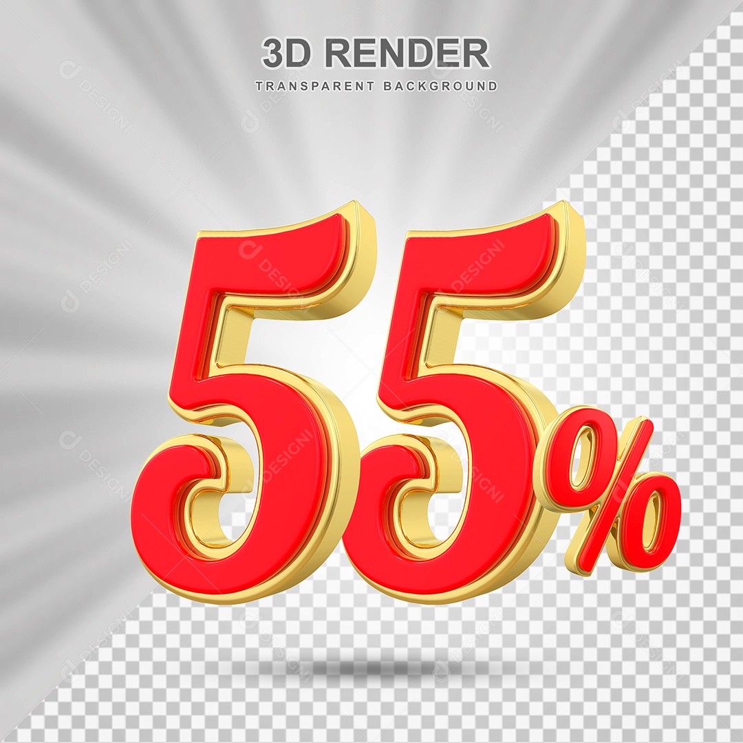 Elemento 3D 55% Vermelho com Amarelo para Composição PSD Editável