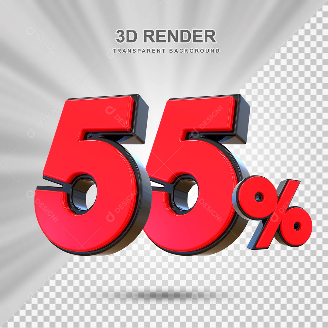 Elemento 3D 55% Vermelho para Composição PSD Editável