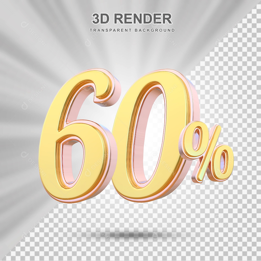 Elemento 3D 60% Amarelo para Composição PSD Editável