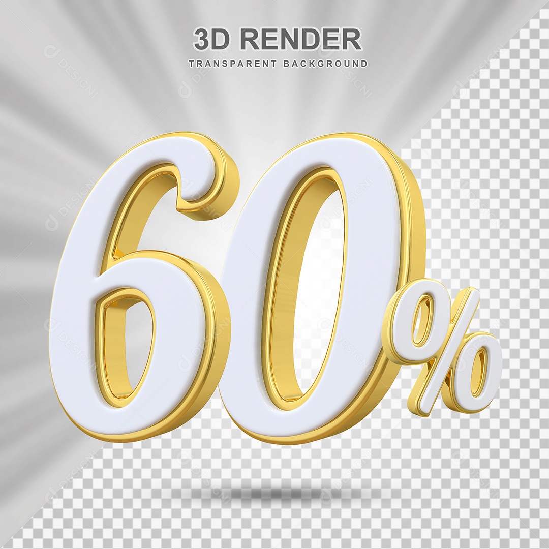 Elemento 3D 60% Branco e Amarelo para Composição PSD Editável