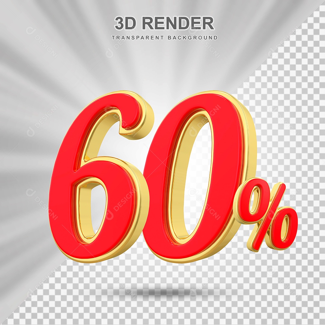 Elemento 3D 60% Vermelho com Amarelo para Composição PSD Editável