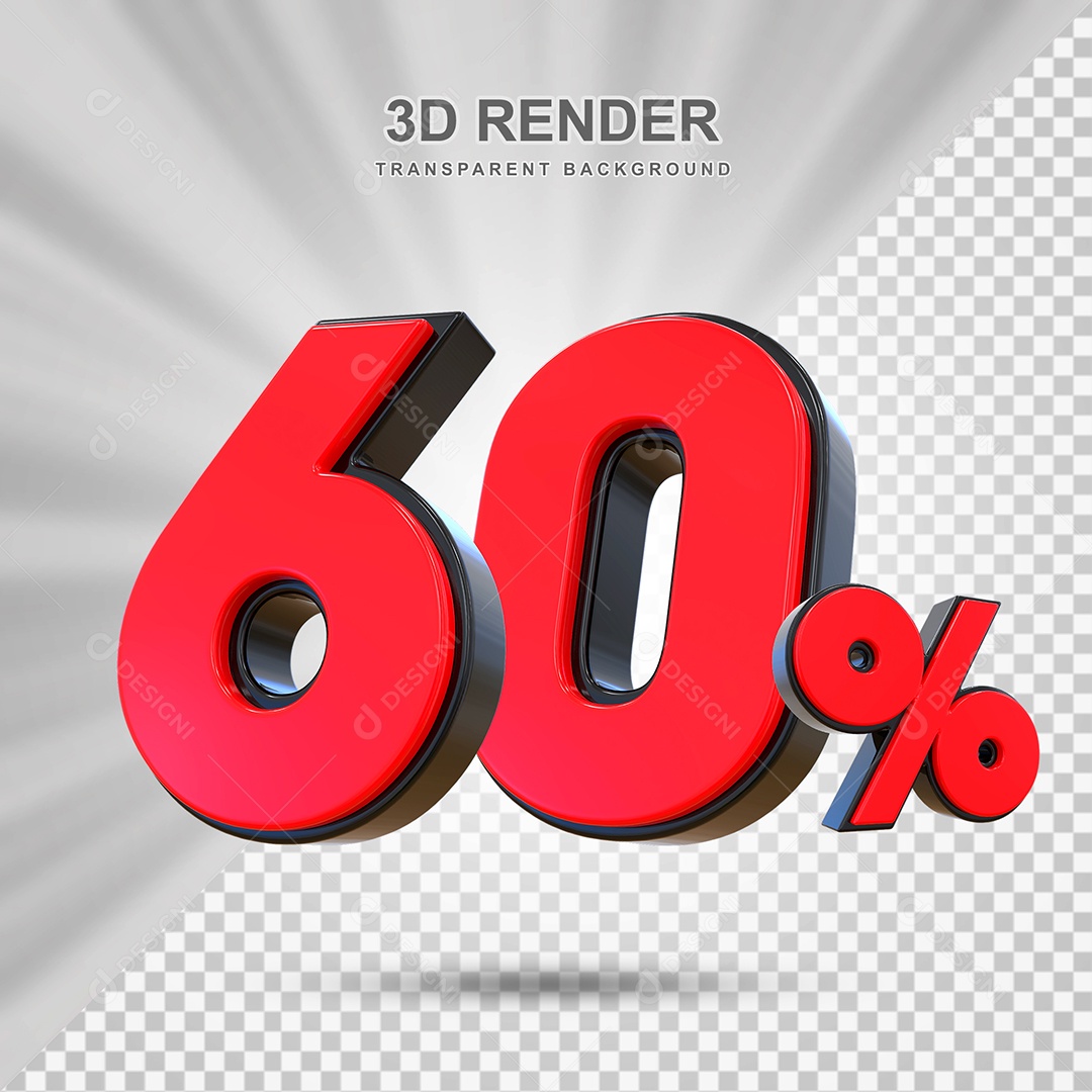Elemento 3D 60% Vermelho para Composição PSD Editável
