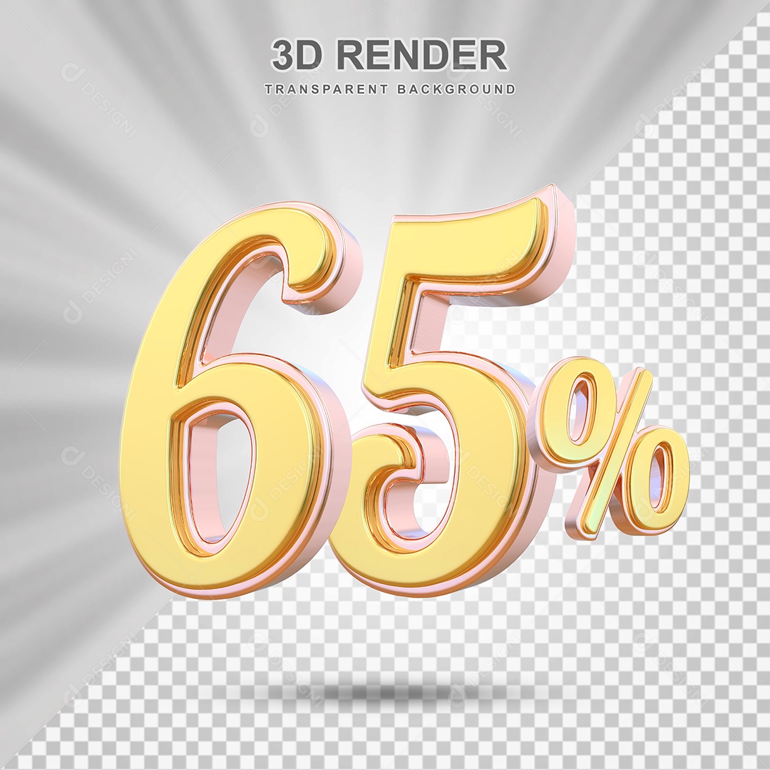 Elemento 3D 65% Amarelo para Composição PSD Editável