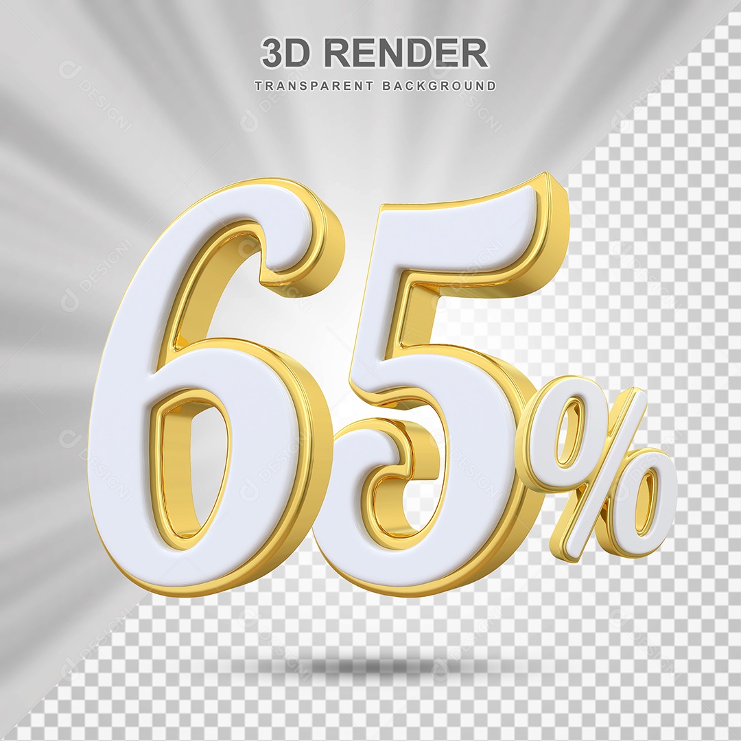 Elemento 3D 65% Branco e Amarelo para Composição PSD Editável