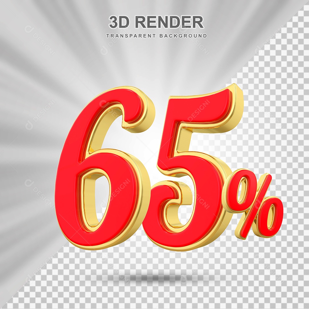 Elemento 3D 65% Vermelho com Amarelo para Composição PSD Editável