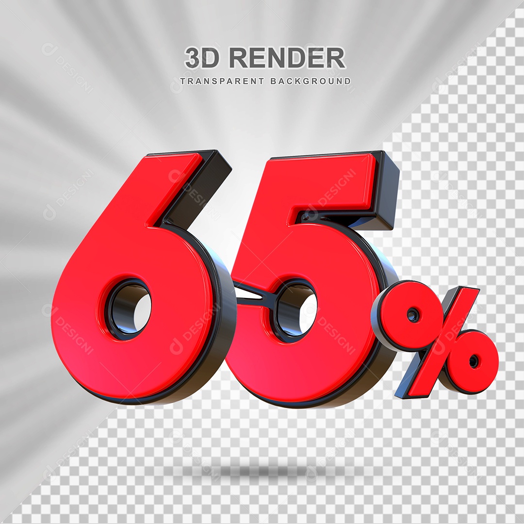 Elemento 3D 65% Vermelho para Composição PSD Editável