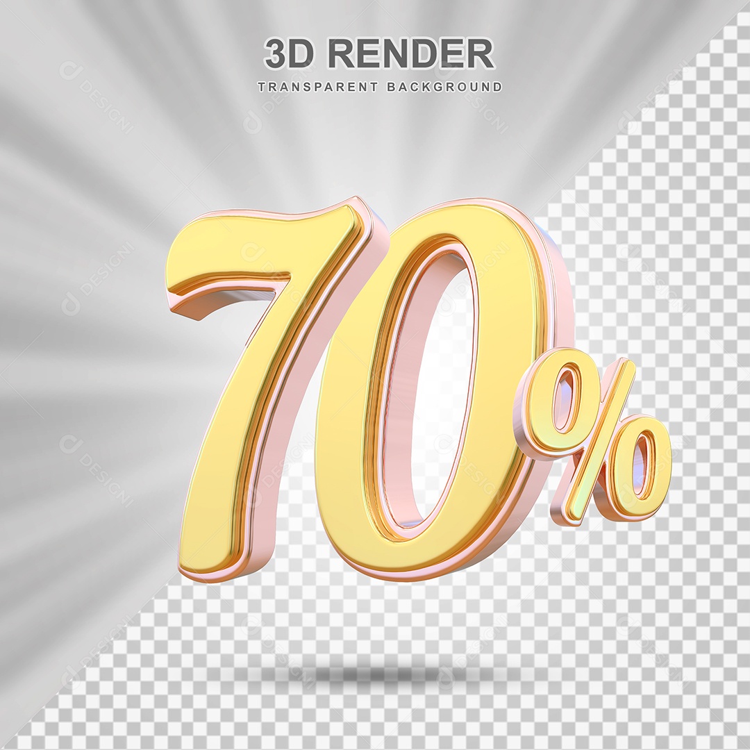Elemento 3D 70% Amarelo para Composição PSD Editável