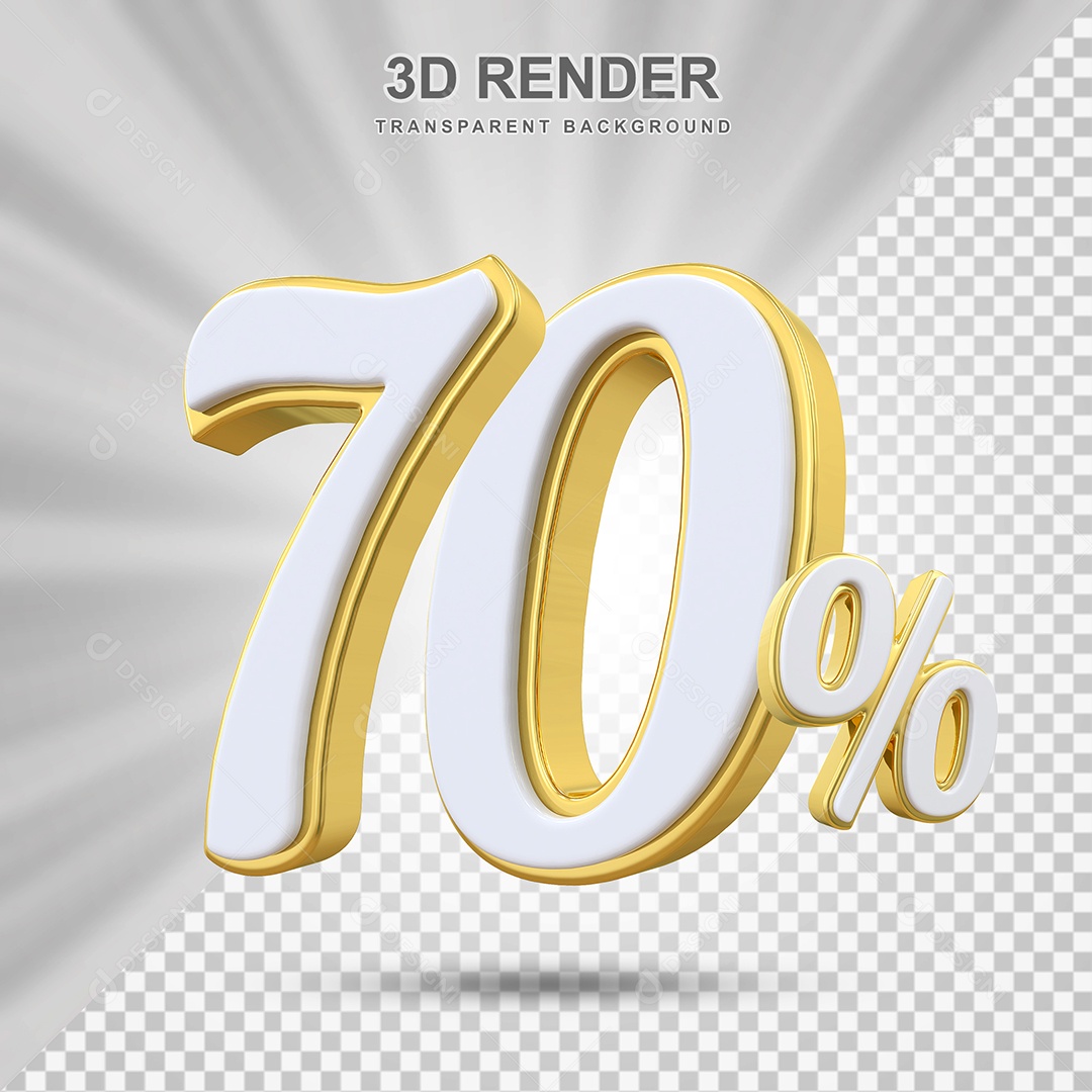Elemento 3D 70% Branco e Amarelo para Composição PSD Editável