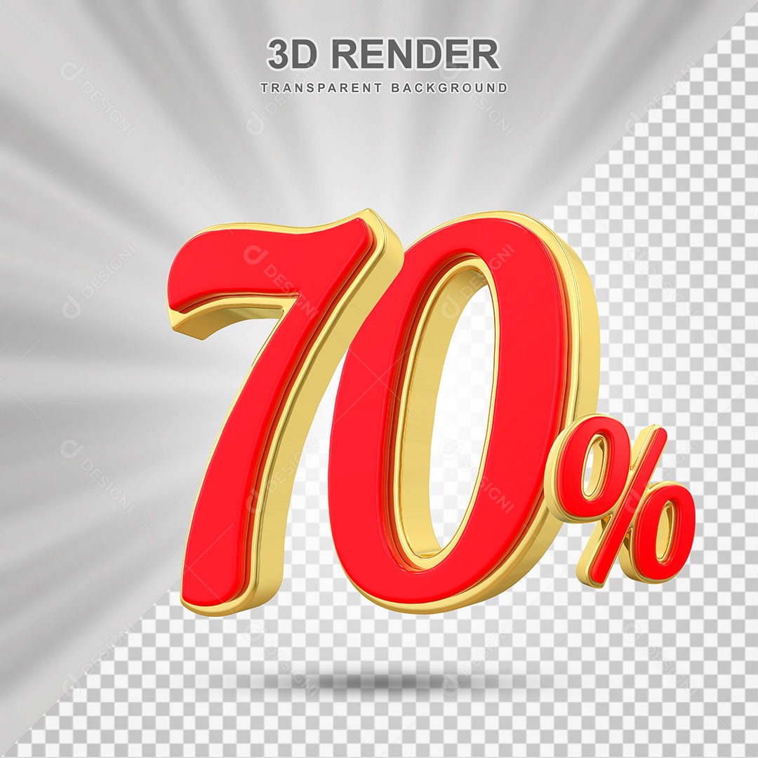 Elemento 3D 70% Vermelho com Amarelo para Composição PSD Editável