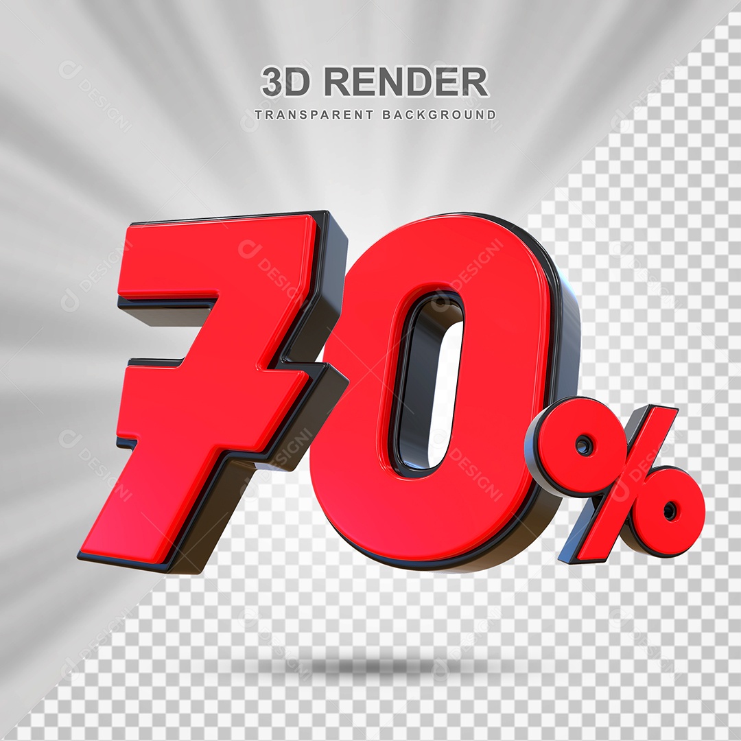 Elemento 3D 70% Vermelho para Composição PSD Editável