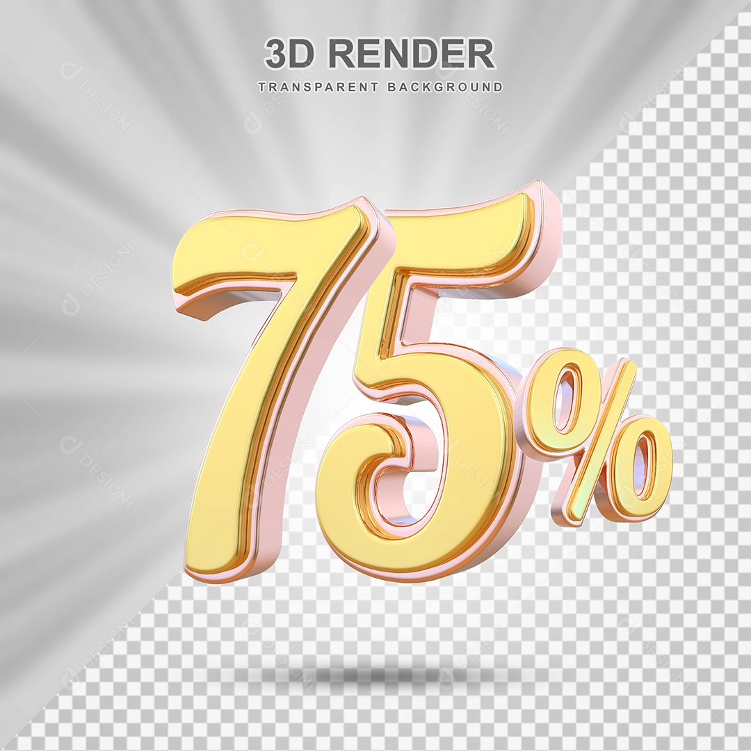 Elemento 3D 75% Amarelo para Composição PSD Editável