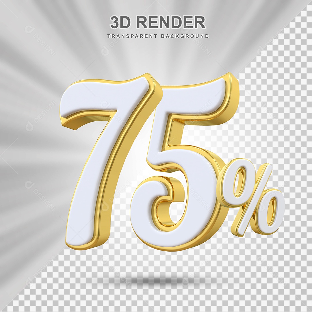 Elemento 3D 75% Branco e Amarelo para Composição PSD Editável