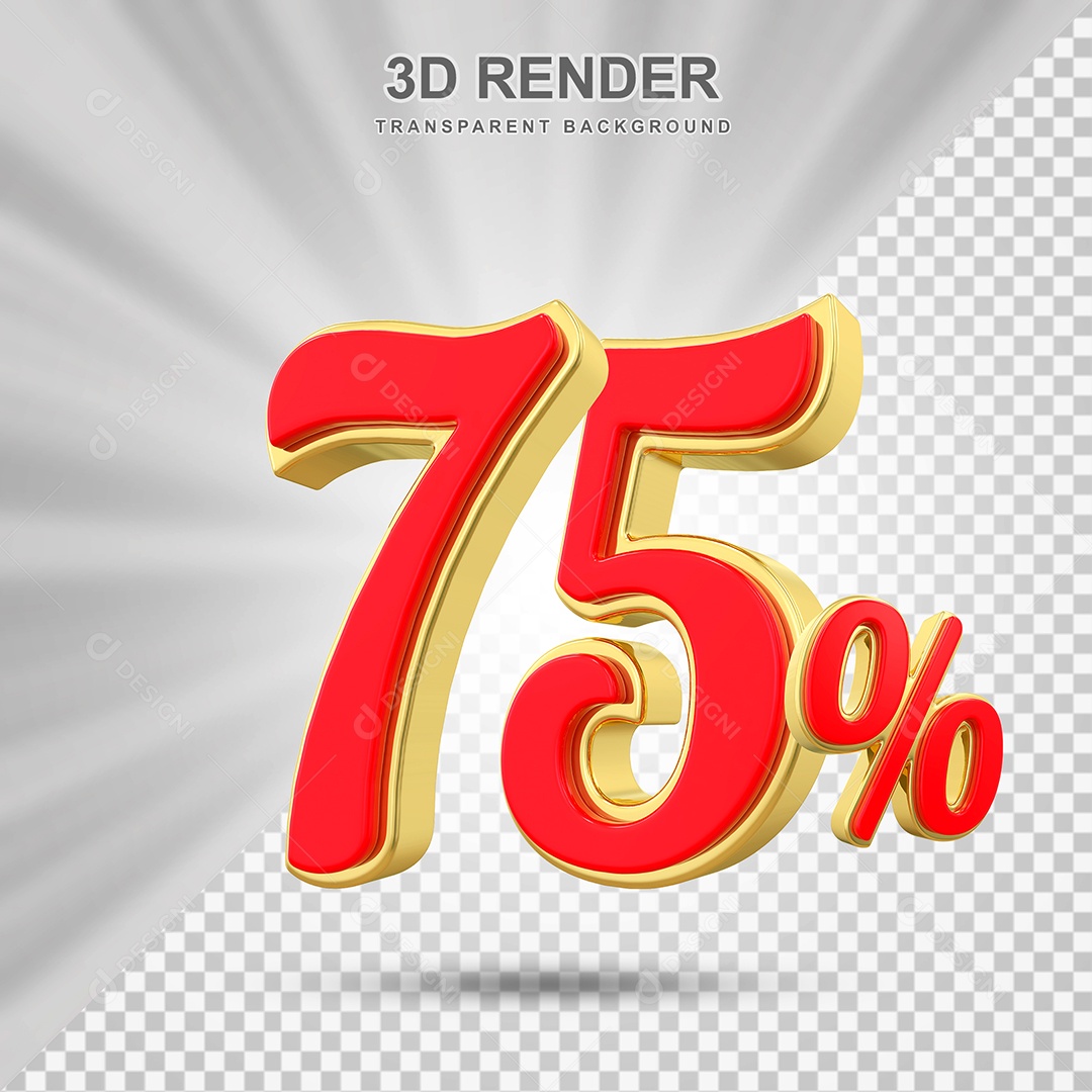 Elemento 3D 75% Vermelho com Amarelo para Composição PSD Editável