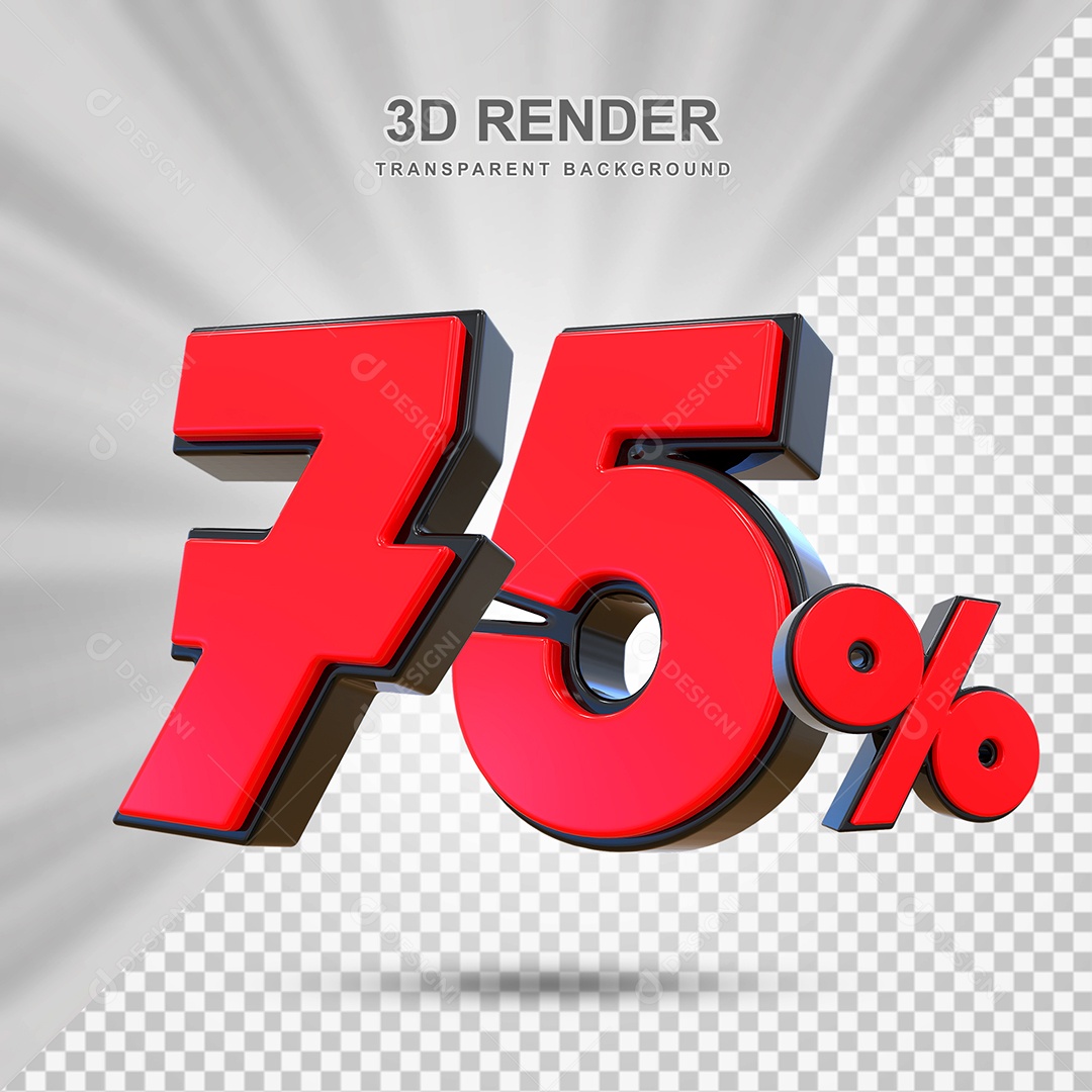 Elemento 3D 75% Vermelho para Composição PSD Editável