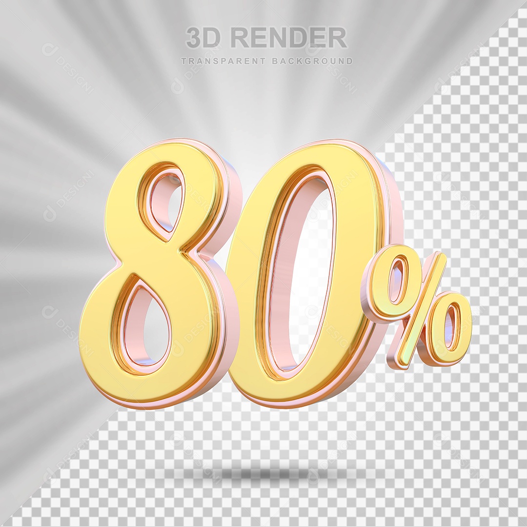 Elemento 3D 80% Amarelo para Composição PSD Editável