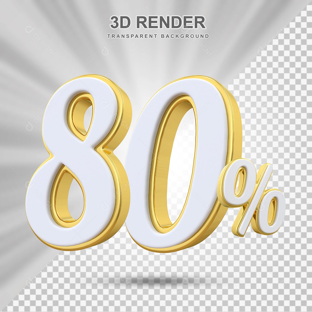 Elemento 3D 80% Branco e Amarelo para Composição PSD Editável