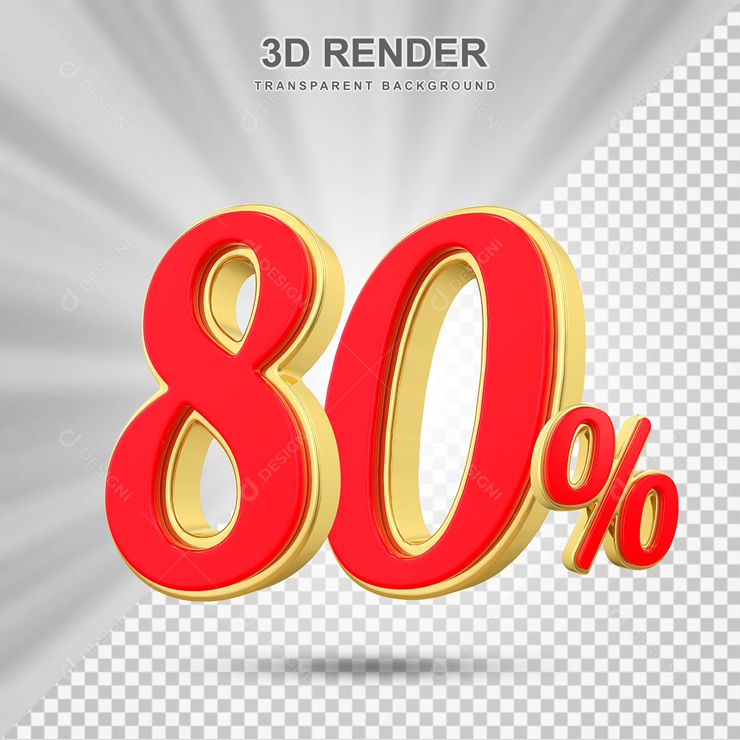 Elemento 3D 80% Vermelho com Amarelo para Composição PSD Editável