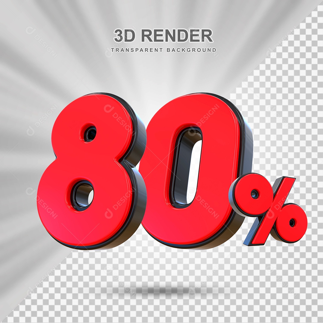 Elemento 3D 80% Vermelho para Composição PSD Editável