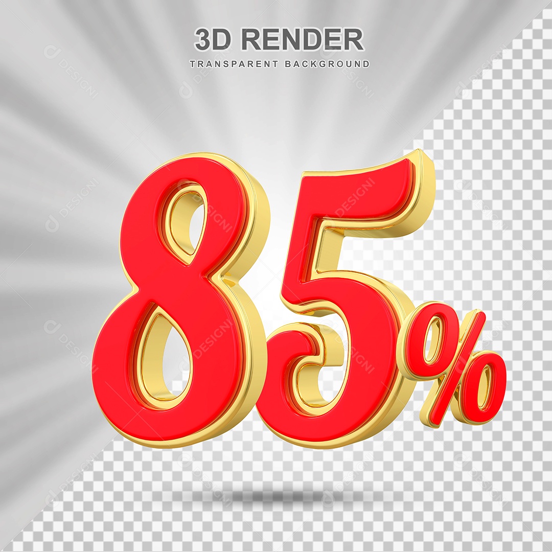 Elemento 3D 85% Vermelho com Amarelo para Composição PSD Editável