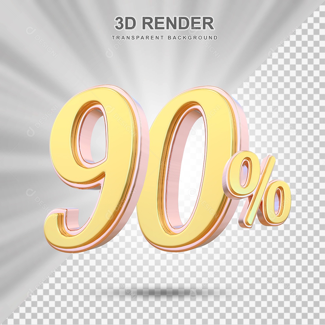Elemento 3D 90% Amarelo para Composição PSD Editável