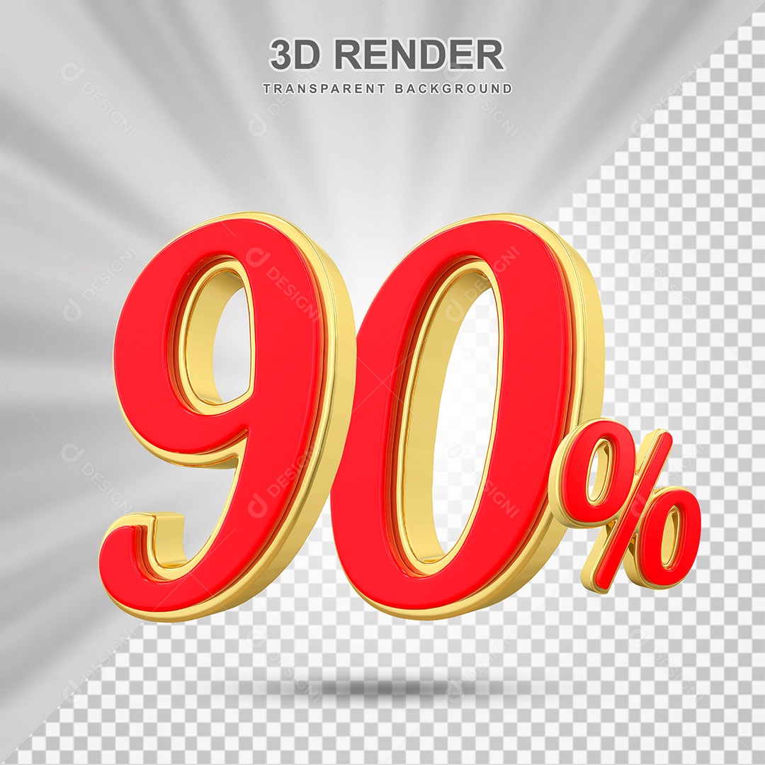 Elemento 3D 90% Vermelho com Amarelo para Composição PSD Editávelpsd