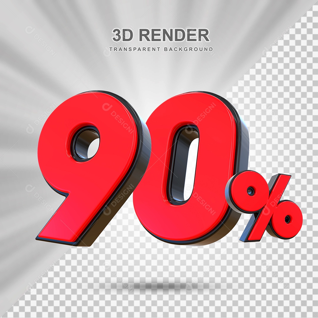 Elemento 3D 90% Vermelho para Composição PSD Editável