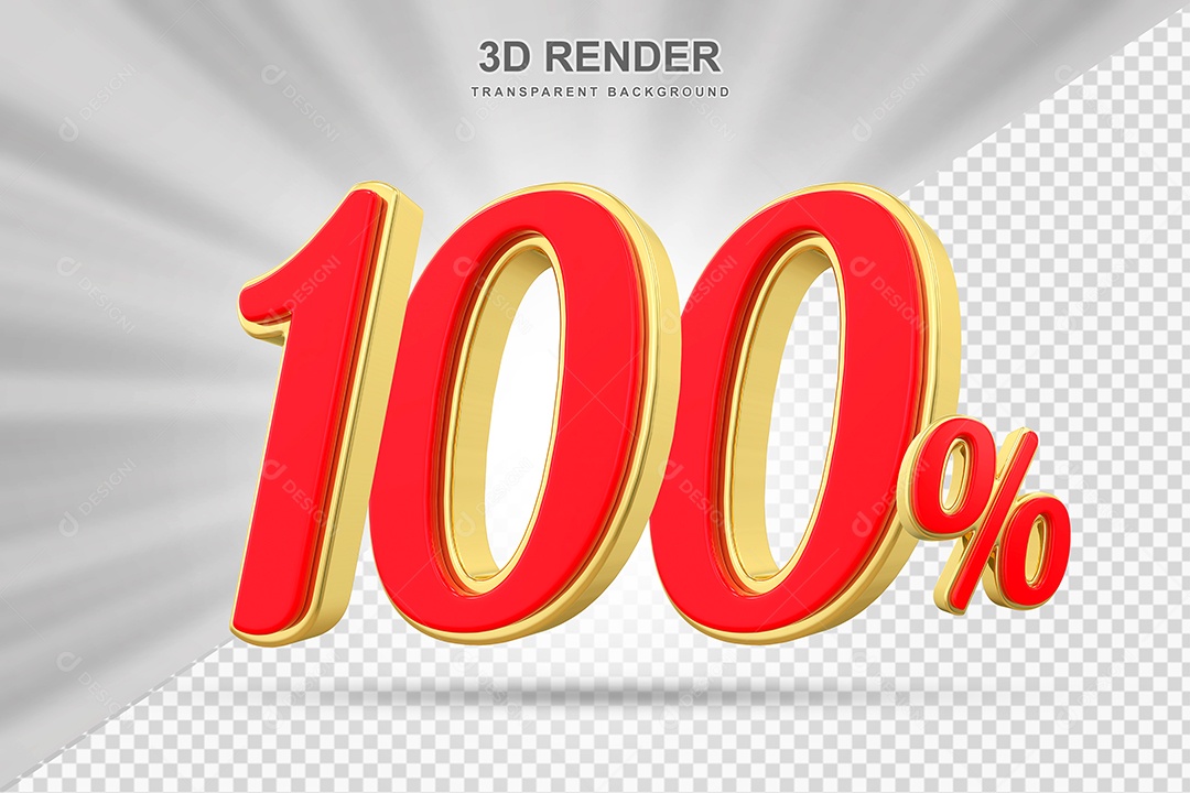 Elemento 3D 100% Vermelho com Amarelo para Composição PSD Editável