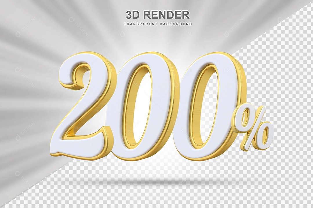 Elemento 3D 200% Branco e Amarelo para Composição PSD Editável