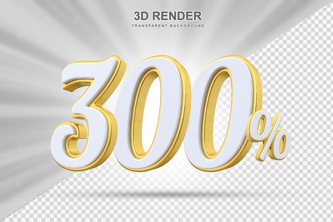 Elemento 3D 300% Branco e Amarelo para Composição PSD Editável