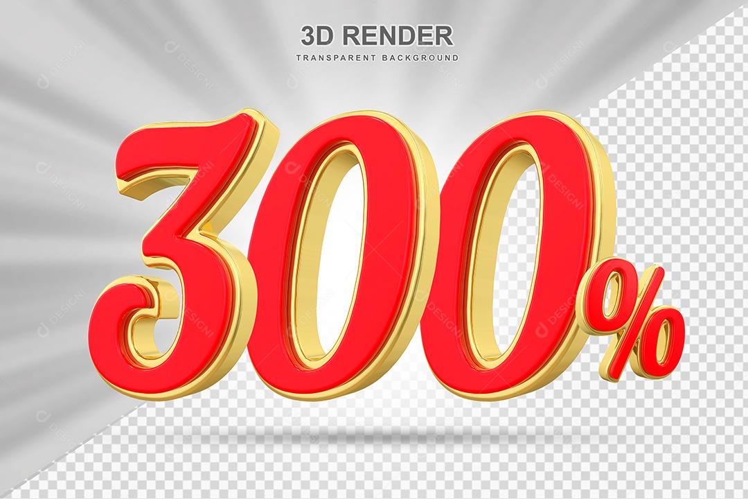 Elemento 3D 300% Vermelho com Amarelo para Composição PSD Editável