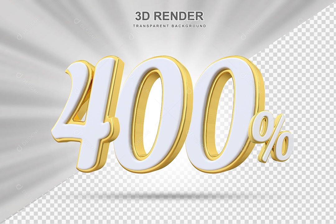 Elemento 3D 400% Branco e Amarelo para Composição PSD Editável