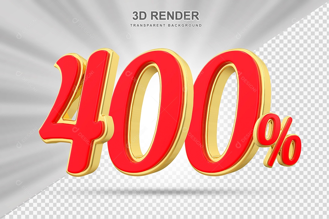 Elemento 3D 400% Vermelho com Amarelo para Composição PSD Editável