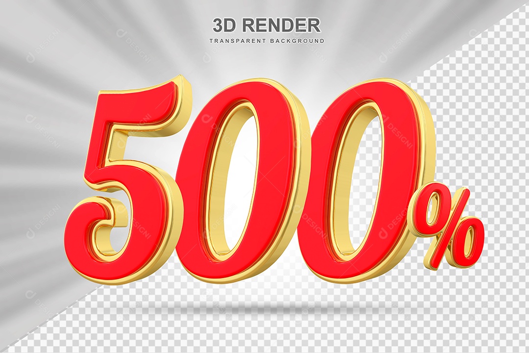 Elemento 3D 500% Vermelho com Amarelo para Composição PSD Editável