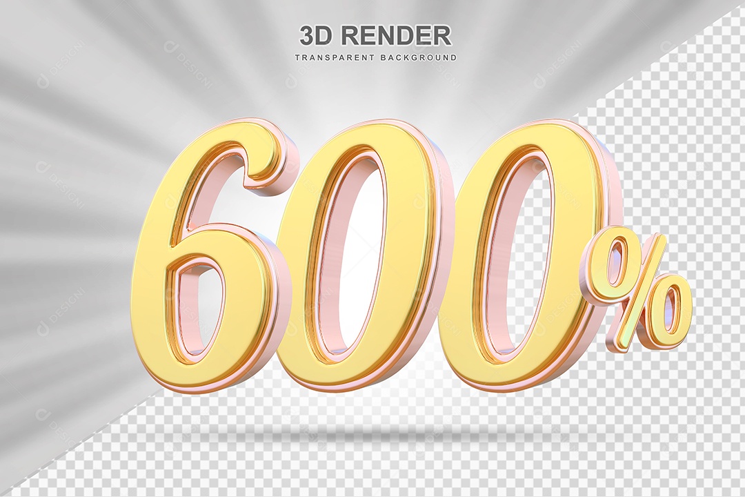 Elemento 3D 600% Amarelo para Composição PSD Editável