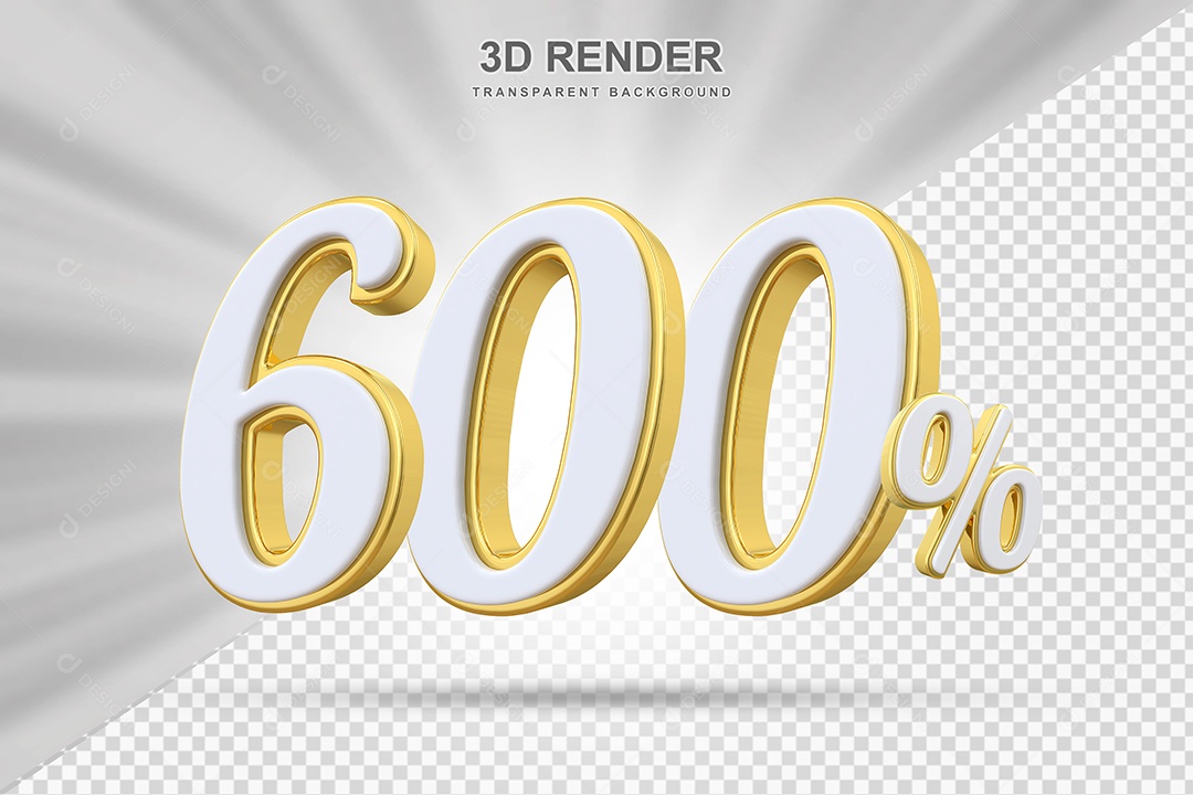 Elemento 3D 600% Branco e Amarelo para Composição PSD Editável