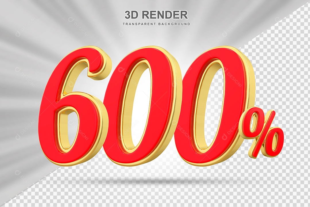 Elemento 3D 600% Vermelho com Amarelo para Composição PSD Editável