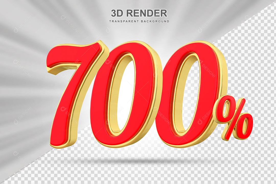 Elemento 3D 700% Vermelho com Amarelo para Composição PSD Editável