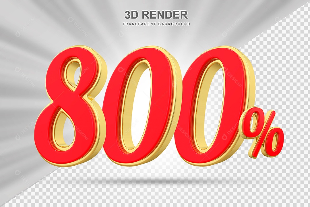 Elemento 3D 800% Vermelho com Amarelo para Composição PSD Editável