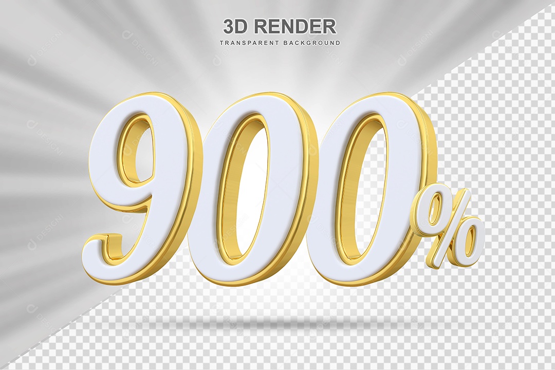 Elemento 3D 900% Branco e Amarelo para Composição PSD Editável